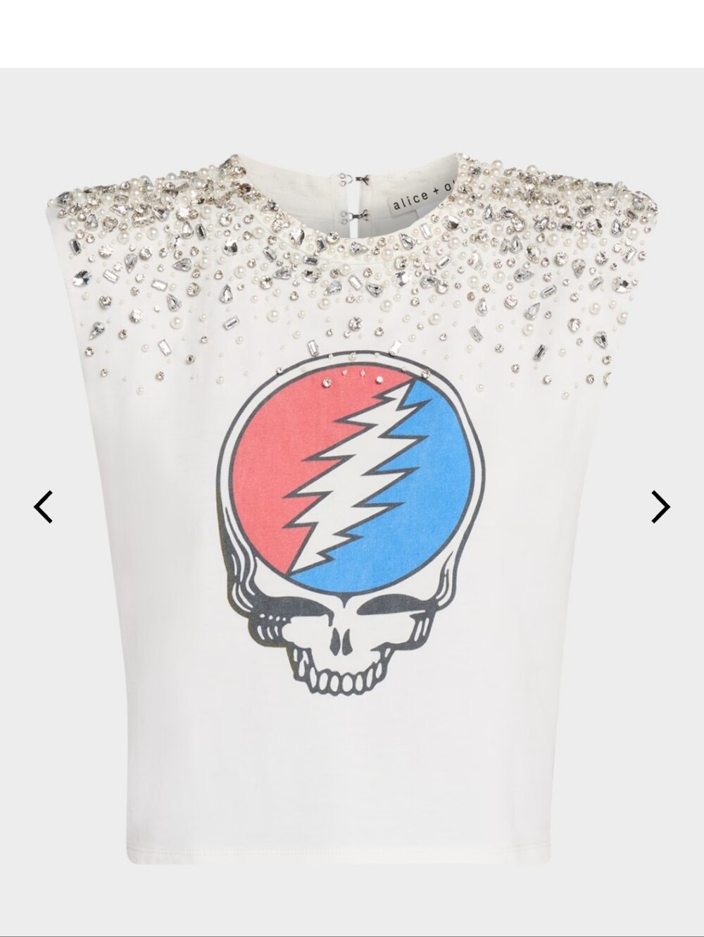 Alice + Olivia Greatful Dead Mica Embellished Graphic Tank with Red & Blue Skull
